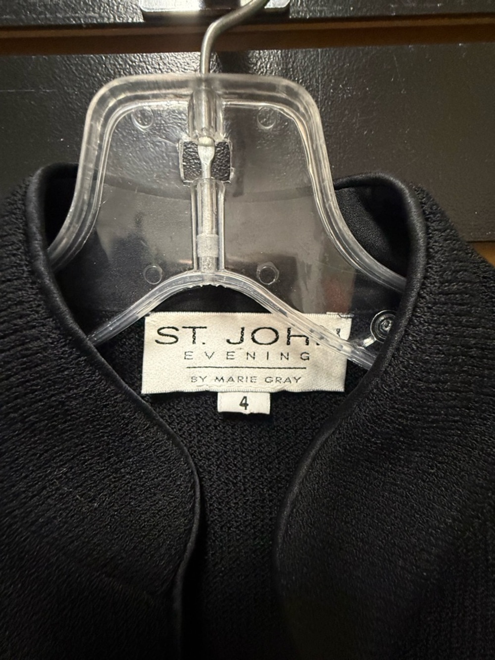 St John Evening Black Knit Jacket Gold Rhinestone Knot Buttons Hook Closure Sz 4 - Picture 3 of 4